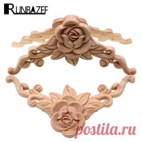 Runbazef srose цветочный деревянные резные наклейка углу аппликация украсить Рамки деревянные фигурки кабинет декоративные ремесла купить на AliExpress