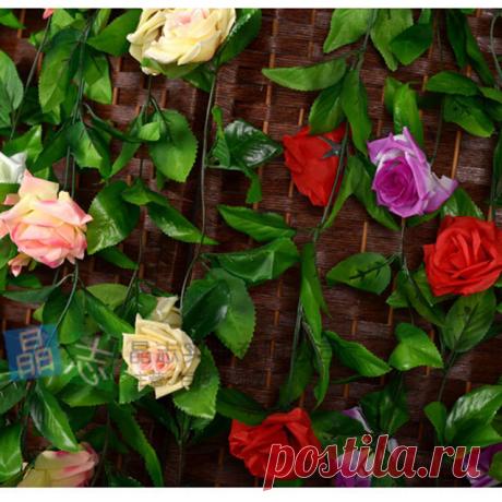 Роза Розовый Желтый Белый фиолетовый Искусственного Шелка Розы Плющ Лоза 240 см Искусственные Цветы с Листьями Для Дома Висит украшения купить на AliExpress