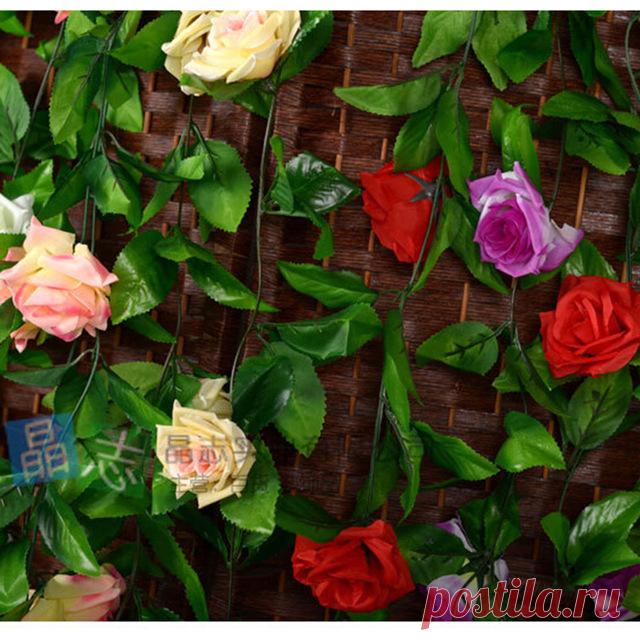 Роза Розовый Желтый Белый фиолетовый Искусственного Шелка Розы Плющ Лоза 240 см Искусственные Цветы с Листьями Для Дома Висит украшения купить на AliExpress