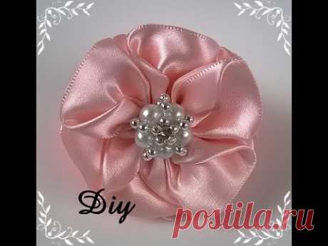 DIY - Flor de fita de cetim \ Flower satin ribbon - DIY