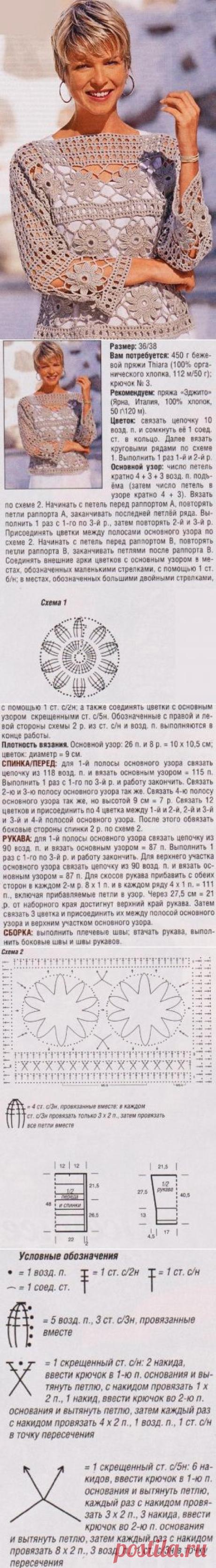 Ажурный пуловер / Женская одежда крючком. Схемы. / PassionForum - мастер-классы по рукоделию