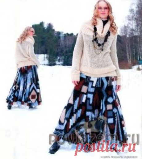 Юбка спицами в технике интарсии