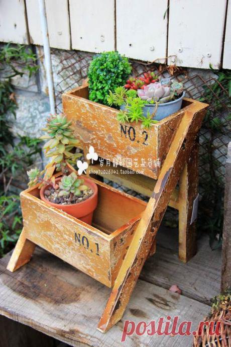 Flower Pots &amp; Planters Picture - More Detailed Picture about French style retro display stands wood flower pergola double layer storage rack balcony garden decoration Picture in Flower Pots &amp; Planters from Pastoral home garden supplies | Aliexpress.com | Alibaba Group