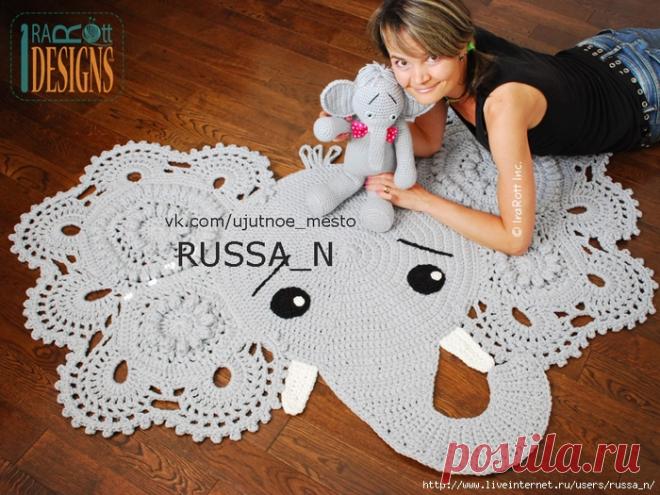 КОВРИК КРЮЧКОМ "СЛОН" ОТ ИРЫ РОТТ