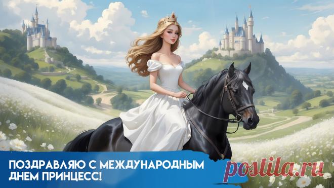 Сегодня мы всех принцесс
Будем поздравлять,
Ваш день международный
С улыбками встречать. Открытки на День принцесс!