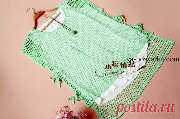 Туника узором сетка крючком. Ажурная туника крючком со схемами Туника- сетка с удлиненной спинкой с завязками по бокам. Ажурная туника крючком со схемами