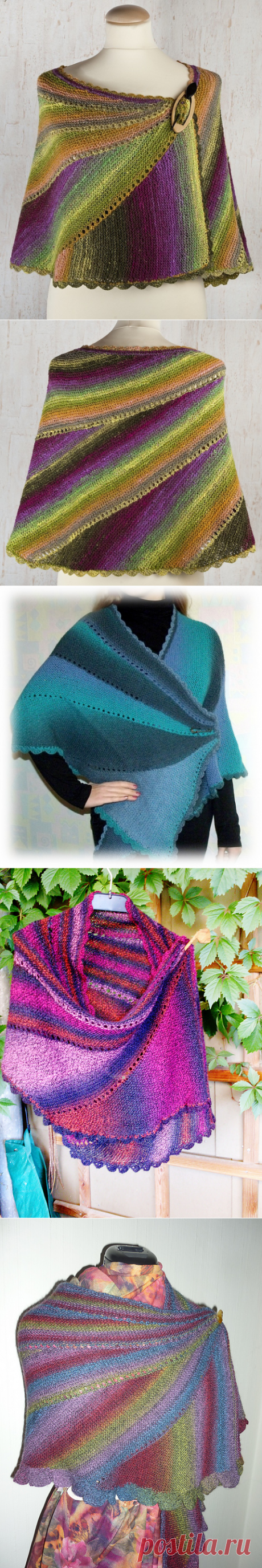 Шаль Орхидея, связанная спицами в технике секционного вязания