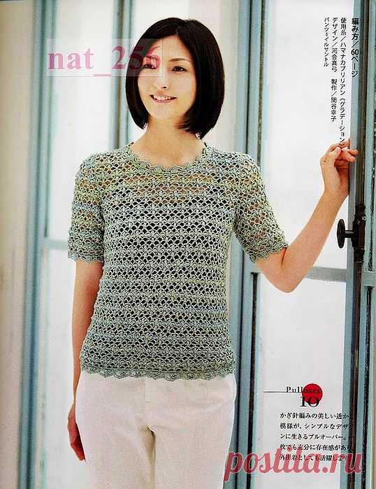 АЖУРНЫЙ ПУЛОВЕР С ЦВЕТОЧНЫМ УЗОРОМ КРЮЧКОМ.