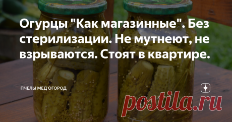 Огурцы "Как магазинные". Без стерилизации. Не мутнеют, не взрываются. Стоят в квартире.