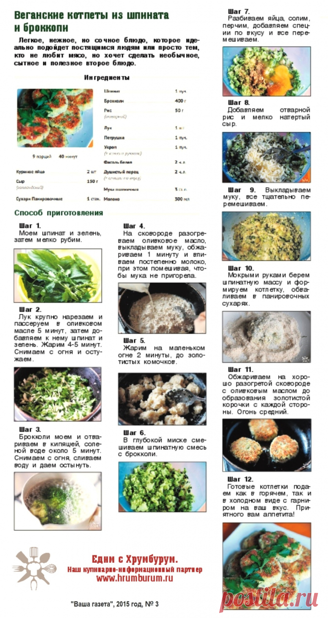 Веганские котлеты из шпината и брокколи