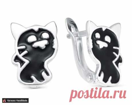 Серьги 'Котики' эмаль черно-белые ручной работы купить в Минске и Беларуси, цены на HandMade