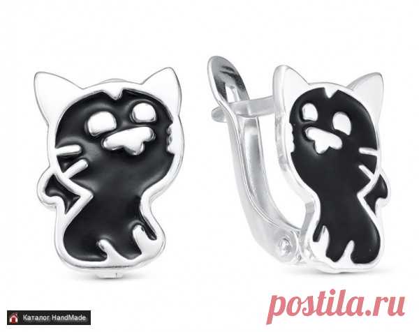 Серьги 'Котики' эмаль черно-белые ручной работы купить в Минске и Беларуси, цены на HandMade