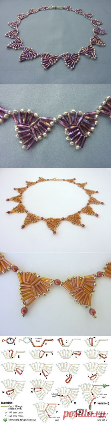 FREE beading pattern for necklace Bugle Triangles - BeadDiagrams.com