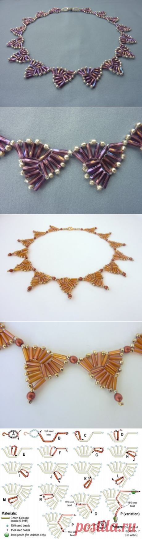 FREE beading pattern for necklace Bugle Triangles - BeadDiagrams.com
