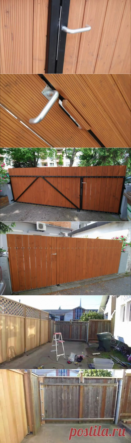 Распашные деревянные ворота с каркасом из профильной трубы