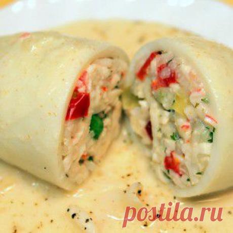 Кальмары, фаршированные овощами с крабовыми палочками рецепт – основные блюда