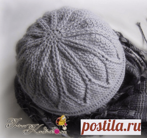 Плотная теплая шапка с узором листики крючком и спицами | Вязание Шапок - Модные и Новые Модели