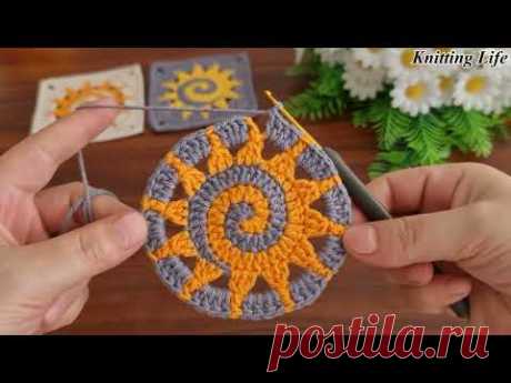 Crochet "Spiral Sun" Granny Square I Tutorial. 🌞🌞🌞Super Easy siprial sun crochet motif☀️☀️☀️