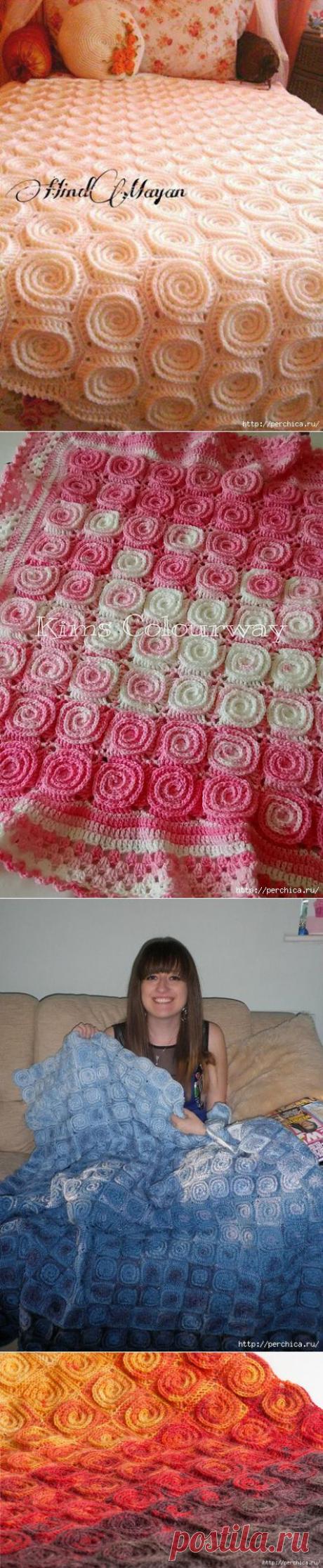 Пледы из спиральных цветов - идеи и мастер-классы