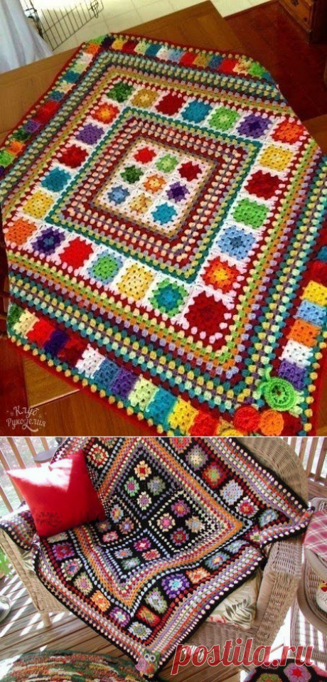 Уютные коврики из &quot;бабушкиного&quot; квадрата. Крючком. Схема БК. / knittingideas.ru
