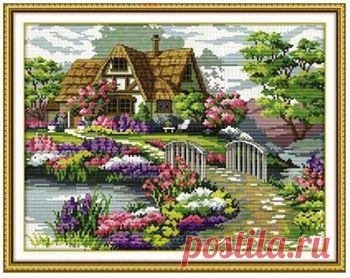 рукоделия, стежок, dmc вышивки крестом diy, наборы для вышивка наборы, точного печатных цветок дом сельской местности счетный крест шить, принадлежащий категории Рукоделие и относящийся к Дом и сад на сайте AliExpress.com