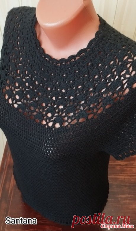 Чёрная кофточка на круглой кокетке - Вязание - Страна Мам