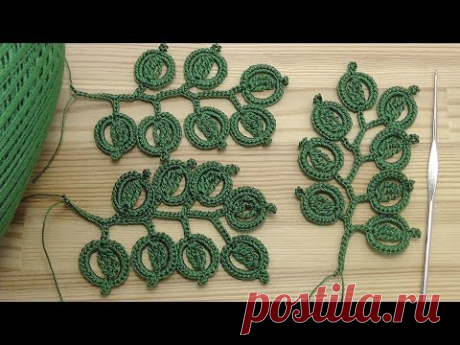 Вязание крючком ВЕТОЧКИ с ЛИСТИКАМИ мотив для ирландского кружева  crochet irish lace