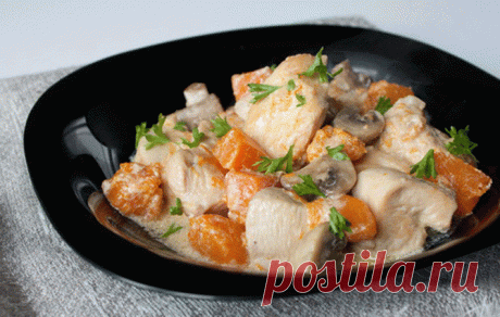 КУРИЦА С ТЫКВОЙ И ШАМПИНЬОНАМИ В СЛИВКАХ - роскошная, невероятно солнечная, потрясающе вкусная