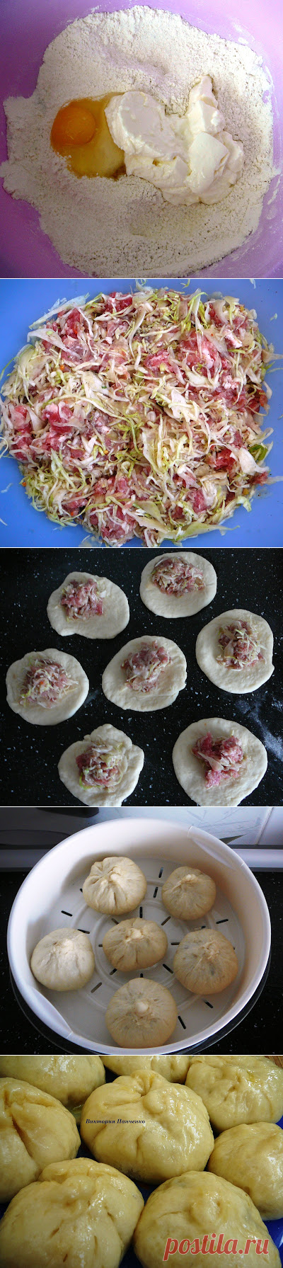 Пянсе - корейские пирожки
=200 г кислого молока (я брала мацони)
200 горячей воды
10 г сухих дрожжей
1 яйцо
1 ст.л. сахара
1/2 ч.л. соли
50 мл раст. масла
600-700 г муки
капуста
фарш свинина+говядина
лук репчатый
чеснок
соль, перец черный, перец красный