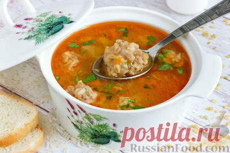 Рецепт: Томатный суп с фрикадельками из фарша с рисом и булгуром на RussianFood.com