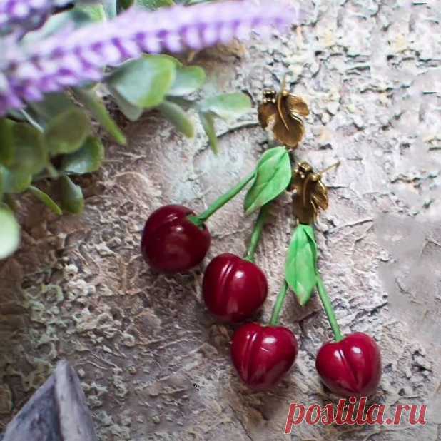 Серьги-вишни из полимерной глины своими руками | Креаликум