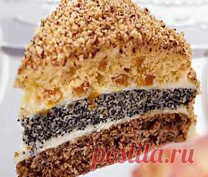 Трехслойный торт с орехами, изюмом и маком рецепт с фото, расчет калорийности рецепта, содержание белков, жиров, углеводов