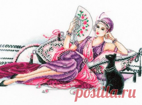 Вышивка &quot;Deco Lady with Cat&quot; | Скачать схему бесплатно