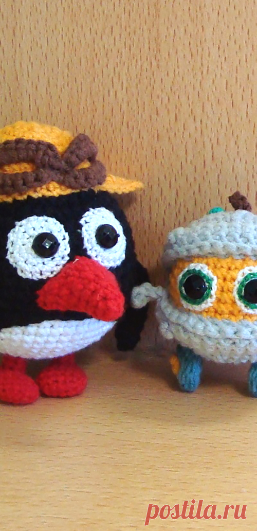 PDF Пин и Биби крючком. FREE crochet pattern; Аmigurumi toy patterns. Амигуруми схемы и описания на русском. Вязаные игрушки и поделки своими руками #amimore - Смешарики Пин и Биби, маленький робот и пингвин из мультфильма, малышарики.