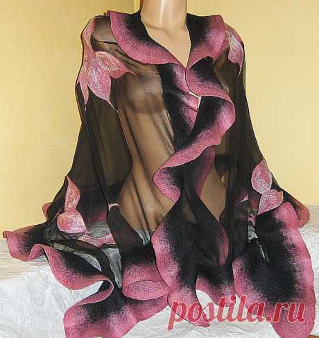 Вечерний нуно-палантин из 100% шерсти на натуральном шифоне.