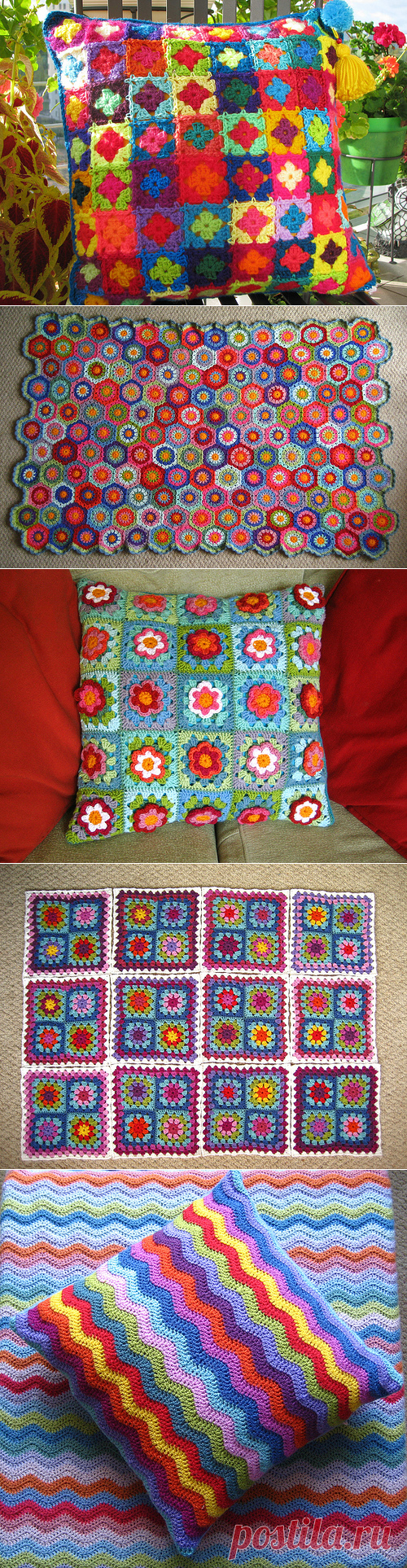 Вяжем для дома – яркие диванные подушки. - Nebka.Ru