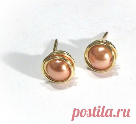 Kolczyki perełki wire wrapping - betulek - Kolczyki wkrętki