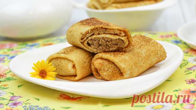 🥞 Блины с Мясом (Не сухие и без лишнего масла!) | Домашние рецепты с Любовью | Яндекс Дзен