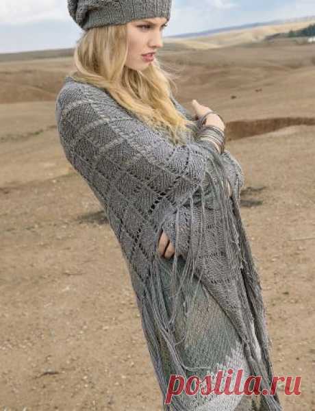 Шаль с ажурным узором в клетку - схема вязания спицами. Вяжем Шали на Verena.ru