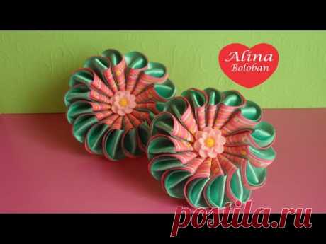 Зефирка  из лент / D.I.Y. Сómo hacer una flor doble de cintas