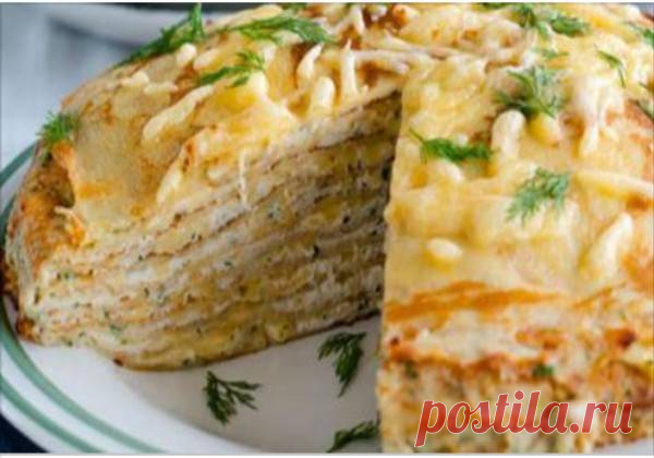 Блинный торт с курицей и грибами Приятного аппетита!