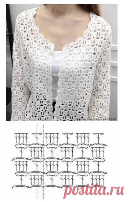 Ажурный жакет крючком. Схема узора. / knittingideas.ru