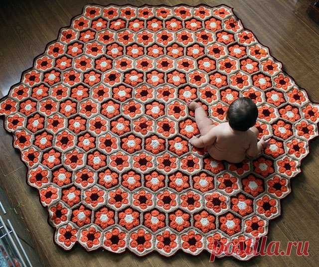 Ковёр из мотивов «африканский цветок». Крючком. Схема. Видео мастер-классы. / stolbik-plus.ru