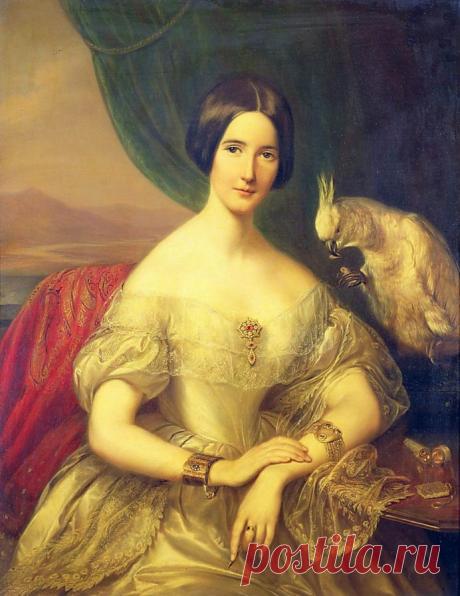 Схема вышивки «дама с попугаем» (№729578) - Вышивка крестом