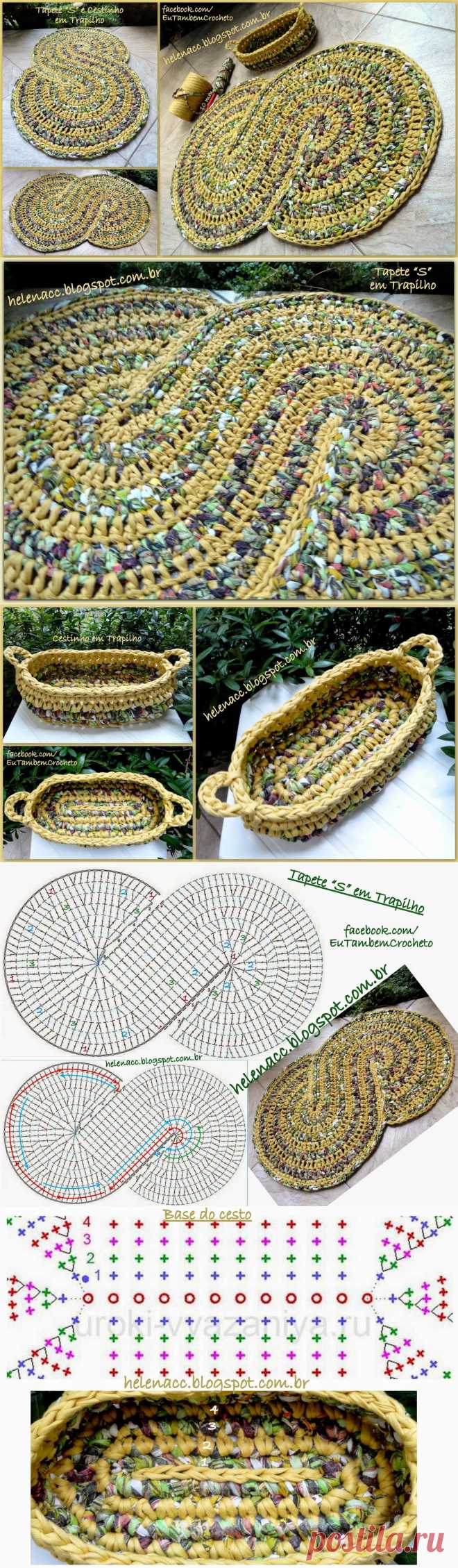 EU TAMBÉM CROCHETO...: Tapete "S" e Cestinho em Trapilho