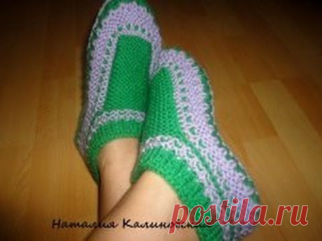 Тапочки для широкой ноги спицами