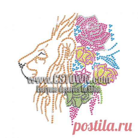 Cool Lion with Colorful Flowers Hotfix Rhinestone Transfer - CSTOWN