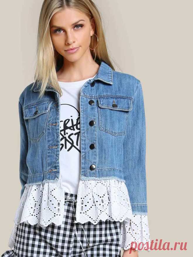 Lace Applique Denim Jacket DENIM | SHEIN USA