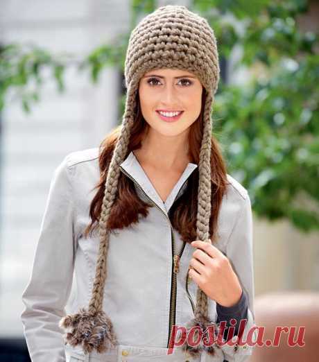 Шапка с завязками - схема вязания крючком. Вяжем Шапки на Verena.ru