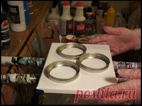 Rainbow color fluid Acrylic Pour using Canning Jar lids - YouTube